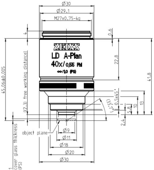 蔡司长工作距离物镜Objective LD A-Plan 5x/0.15 Ph1 M27