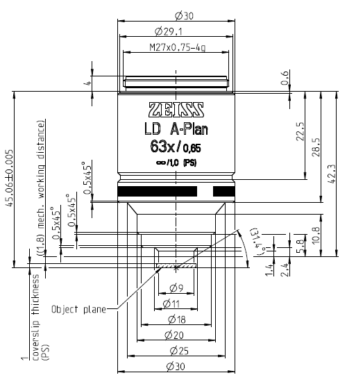 蔡司物镜Objective LD A-Plan 5x/0.15 M27长工作距离明场