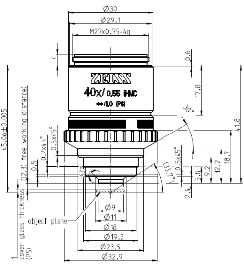 蔡司物镜Objective LD A-Plan10x/0.25长工作距离/荧光显微镜物镜