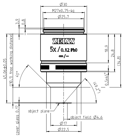 "A-Plan" 5x/0.12 Ph0 M27蔡司物镜日常观察研究使用物镜