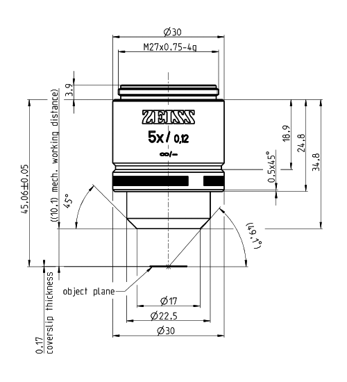 A-Plan 5x/0.12 M27蔡司物镜日常观察研究使用物镜