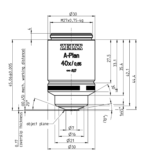 A-Plan 5x/0.12 M27蔡司物镜日常观察研究使用物镜