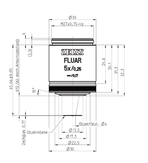 蔡司物镜ObjectiveFluar 2.5x/0.12 M27大视野平场大数值孔径物镜