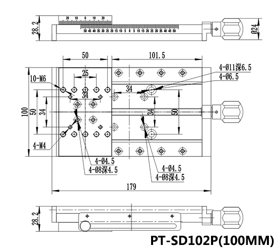 手动升降台XYZ组合台大台面Z轴位移台高度调节 PT-SD409 PT-SD102P(100MM带锁)