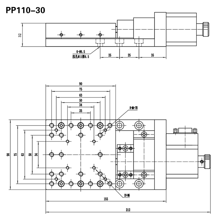PP110-30电控平移台精密电动位移台光学实验交叉滚柱导轨模组