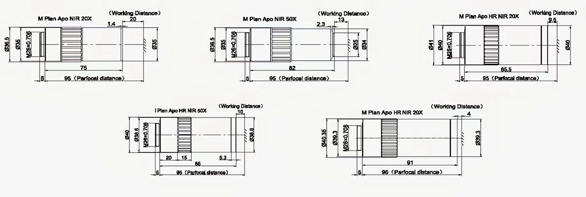 明视场观察及近红外激光加工物镜 M Plan Apo NIR/M PIan Apo NIR