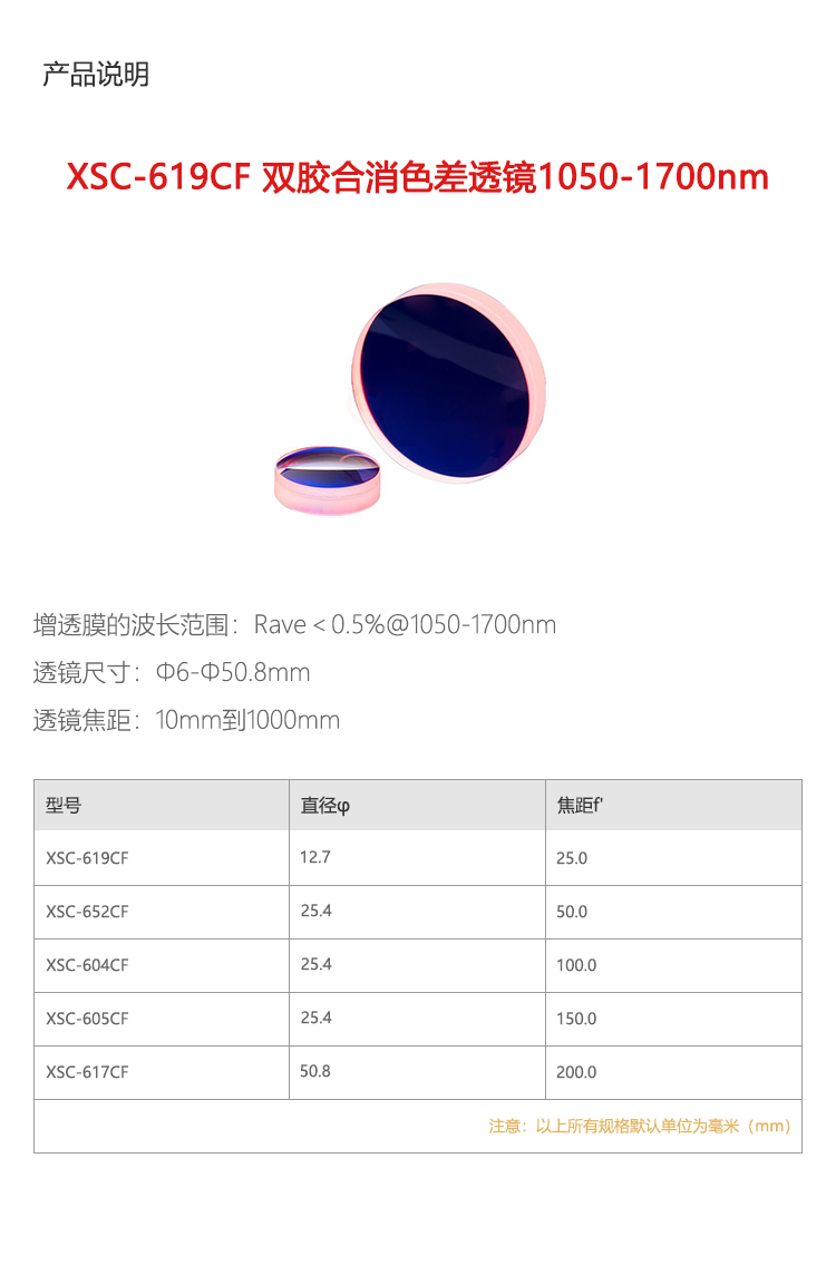 双胶合消色差透镜-增透膜1050-1700nm