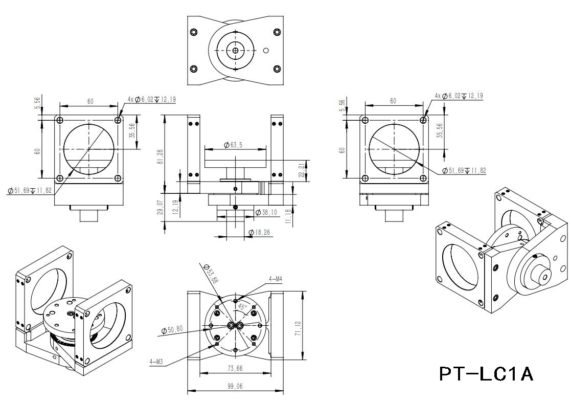 PT-LC1A 旋转位移台，可用于60 mm笼式系统