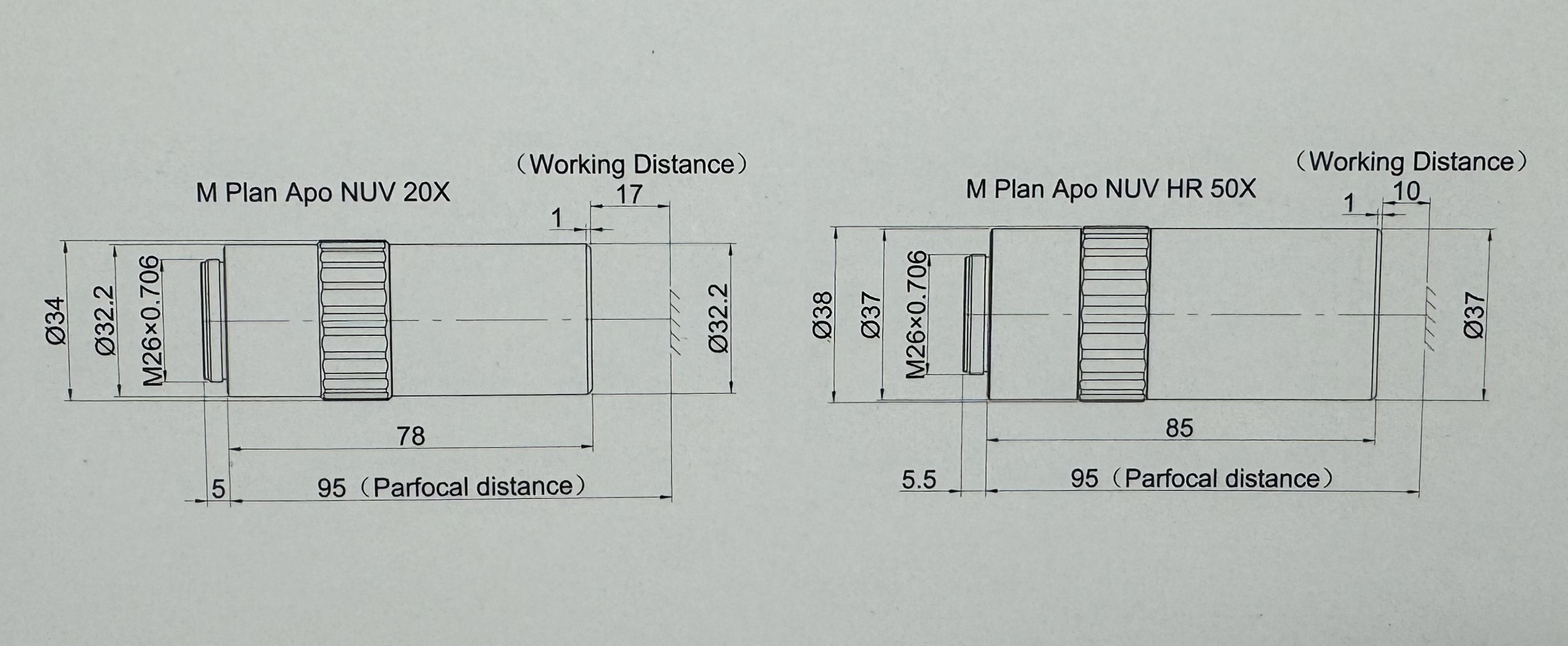 明视场观察近紫外物镜M Plan Apo NUV/M Plan Apo NUV HR