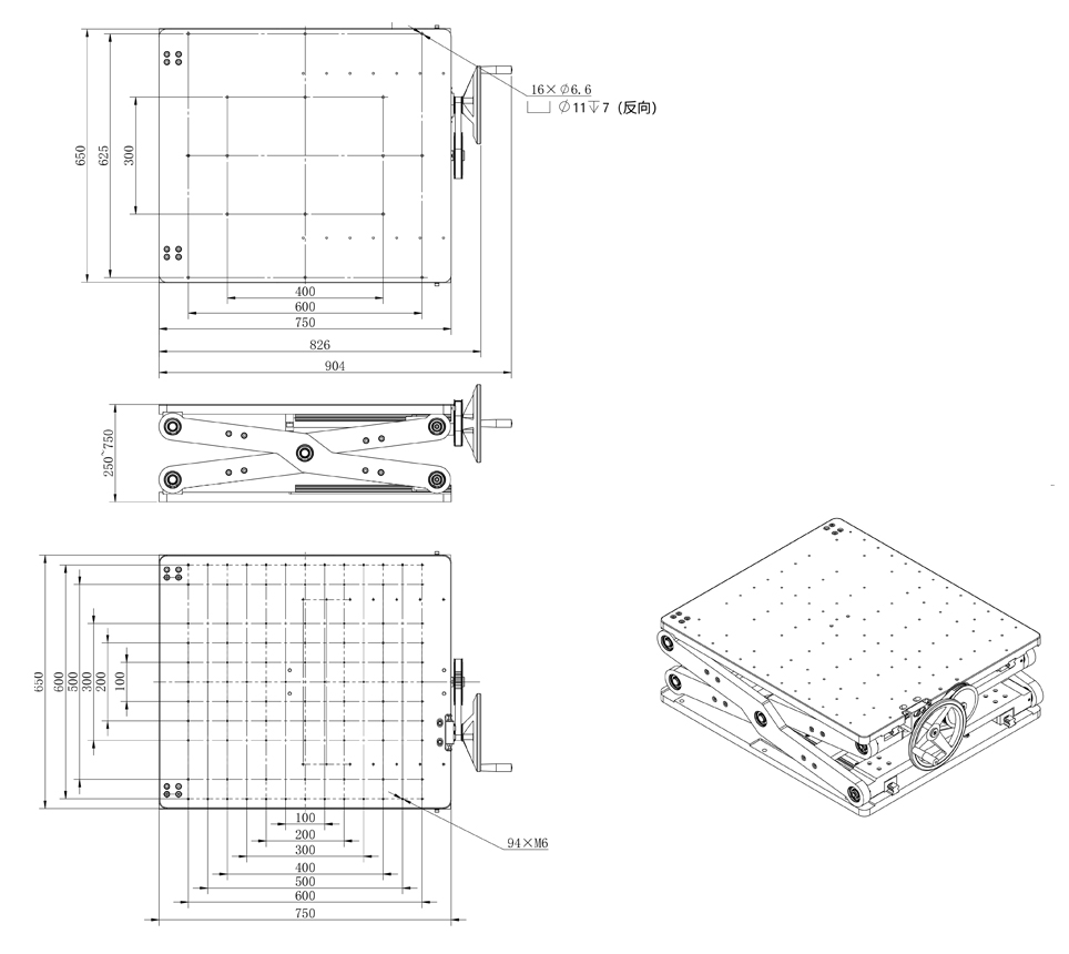 PT-SD5000手动Z轴剪式升降台 可承载180公斤大行程500mm