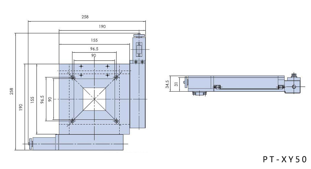 PT-XY100精密电动整体位移台光学二维平移台行程100×100滑台模组