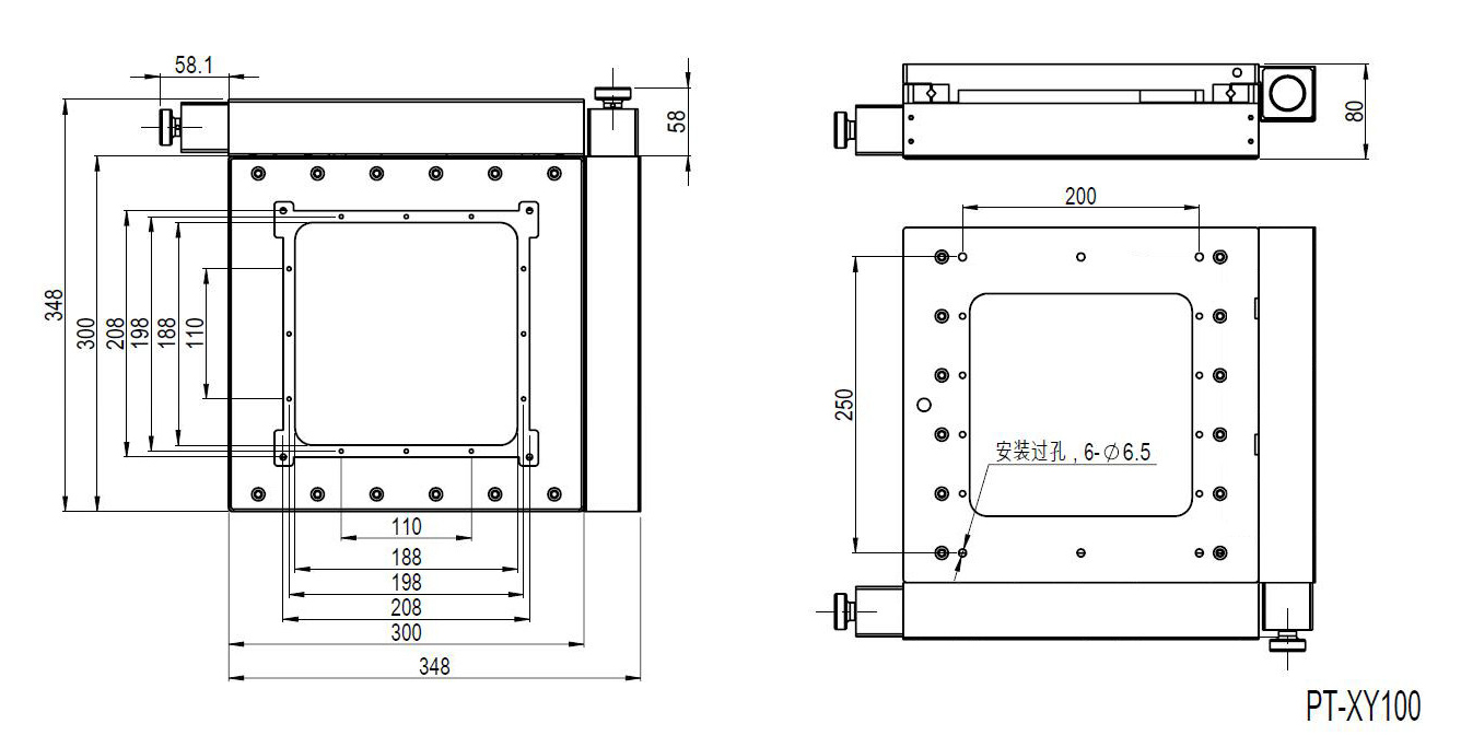 PT-XY100精密电动整体位移台光学二维平移台行程100×100滑台模组